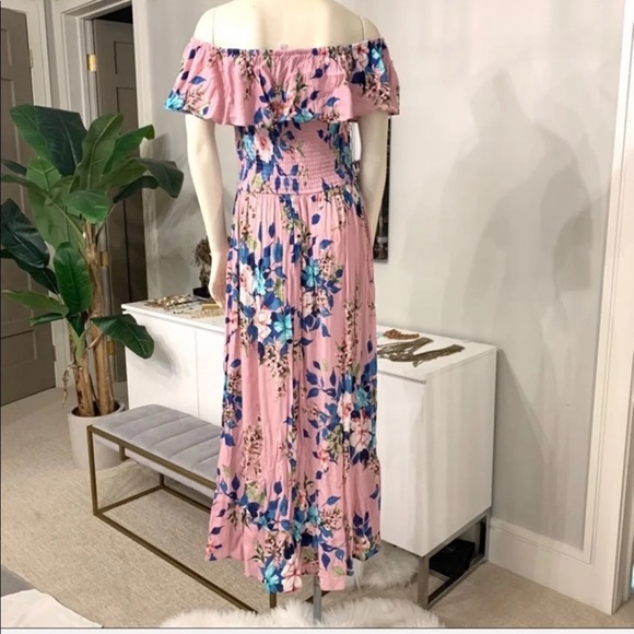 *SOLD* Off shoulder floral midi maxi dress buttons - Picture 8 of 13